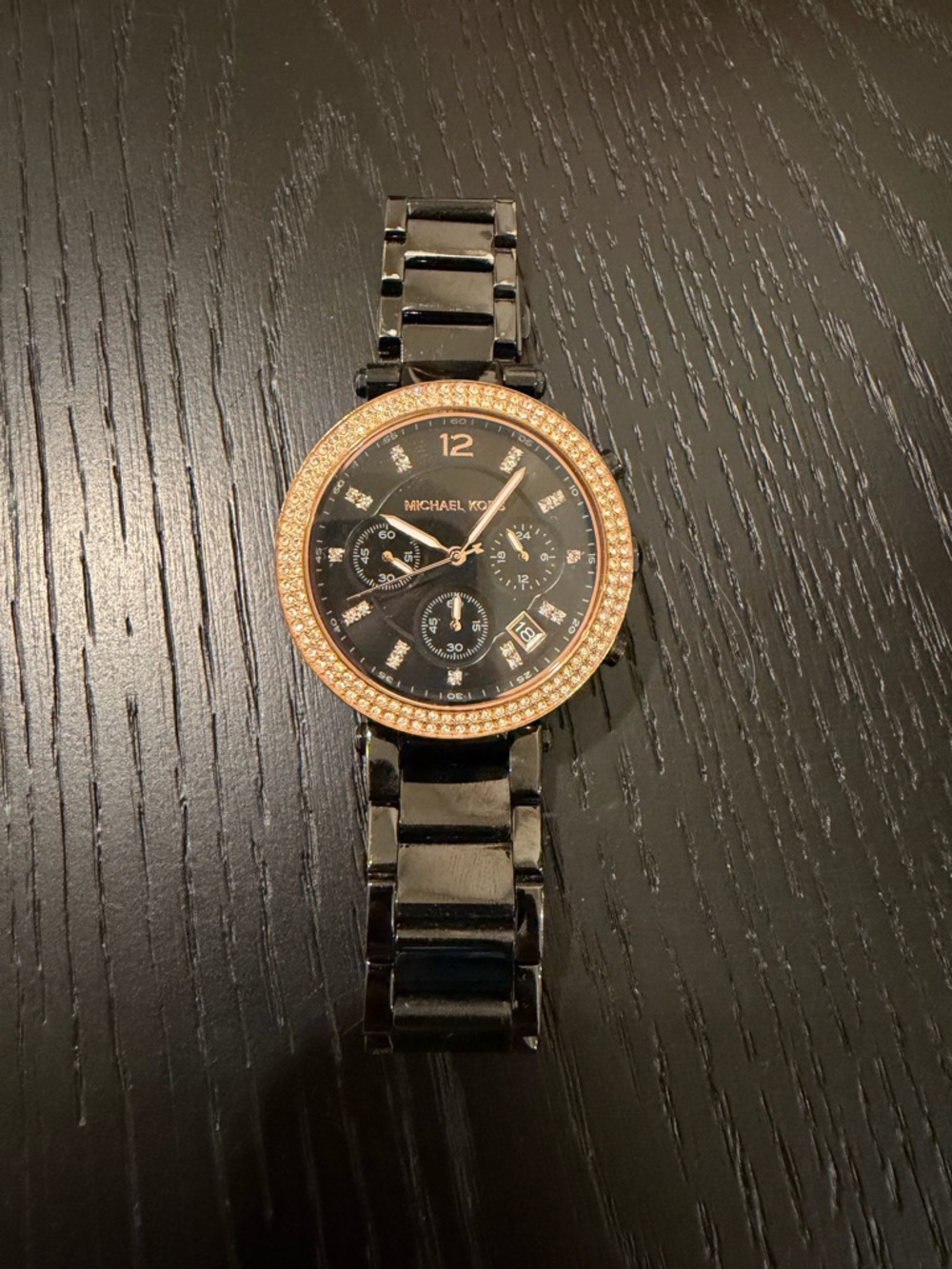 Michael Kors Black and Rose Gold Crystal Watch